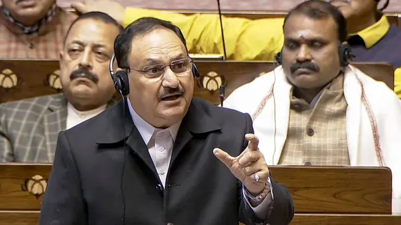 Union Minister J.P. Nadda speaks in the Rajya Sabha during the Winter session of Parliament, in New Delhi, Thursday, Dec. 12, 2024.