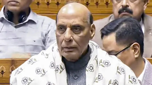 Defence Minister Rajnath Singh speaks during a discussion on 75th anniversary of the adoption of the Constitution of India in the Lok Sabha during the Winter session of Parliament, in New Delhi, Friday, Dec. 13, 2024.