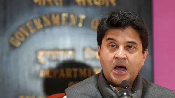 Union Minister Jyotiraditya Scindia addresses a press conference, in New Delhi, Friday, Dec. 13, 2024.