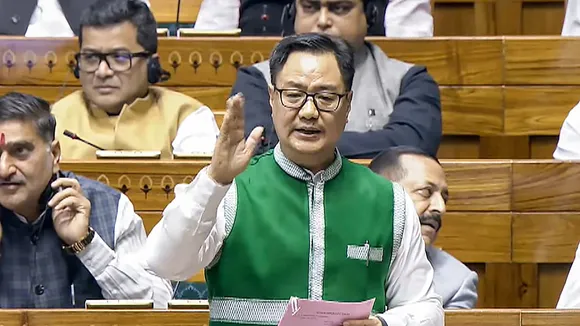 Union Minister for Parliamentary Affairs and Minority Affairs Kiren Rijiju speaks in the Lok Sabha during the Winter session of Parliament, in New Delhi, Saturday, Dec. 14, 2024.