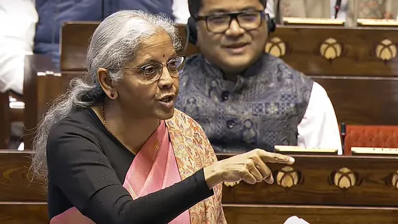 Union Finance Minister Nirmala Sitharaman speaks in the Lok Sabha during ongoing Winter session of Parliament, in New Delhi, Monday, Dec. 16, 2024.