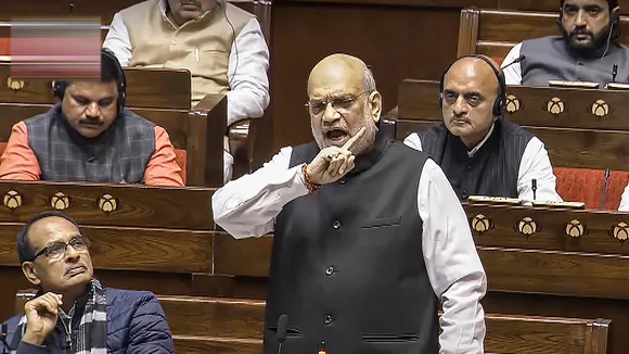 Amit Shah speaks during the Constitution debate in the Rajya Sabha amid the Winter session of Parliament on Tuesday, Dec. 17, 2024.