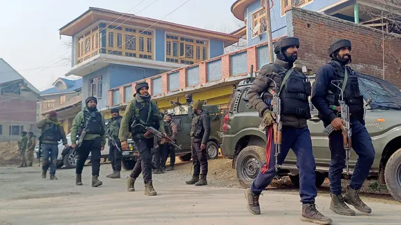 Security forces personnel during an encounter with terrorists at Kadder in Kulgam district, J & K, Thursday, Dec. 19, 2024.