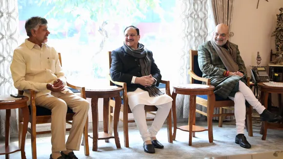 (L-R) Chandrababu Naidu, JP Nadda and Amit Shah