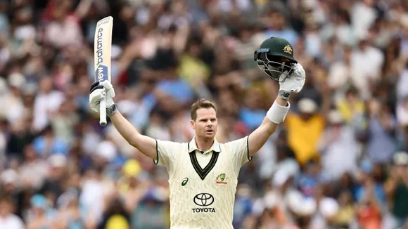 Steve Smith celebrates 34th test century at Melbourne Test Ground on Friday, December 27, 2024.