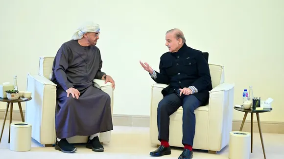Mohammed bin Zayed Al Nahyan and Shehbaz Sharif in Islamabad on Sunday, Jan 5, 2025.