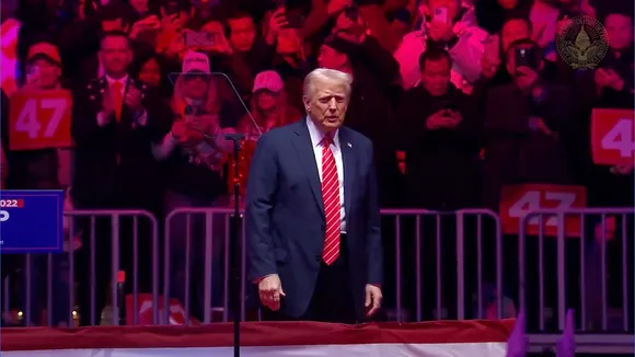 Donald Trump addresses his supporters at the Capitol One Arena on the eve of his inauguration on Sunday, Jan 19, 2024.