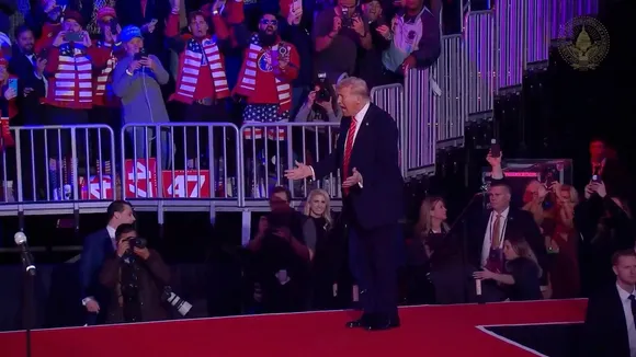 Donald Trump addresses his supporters at the Capitol One Arena on the eve of his inauguration on Sunday, Jan 19, 2024.