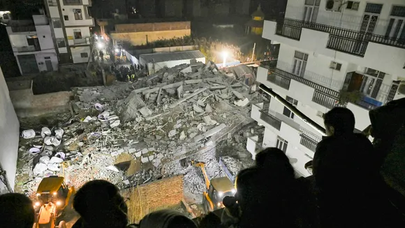 The site of the building collapse in Burari area of New Delhi on Monday, Jan. 27, 2025.