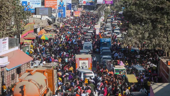 Vehicles stuck in a jam due to traffic restrictions during the ongoing Mahakumbh Mela 2025 in Prayagraj on Sunday, Feb. 9, 2025.