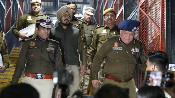 Robin Hibu, Special Commissioner in Delhi Police, and other senior officers at New Delhi Railway Station on Sunday, Feb 16, 2025.
