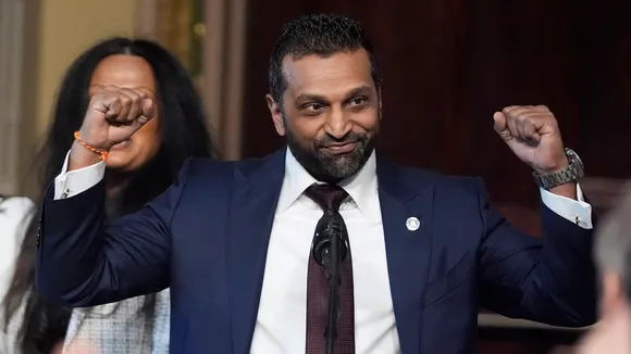 Kash Patel, new FBI director, reacts during his ceremonial swearing-in on Friday, Feb 21, 2025, in the Indian Treaty Room at the Eisenhower Executive office building on the White House campus in Washington.