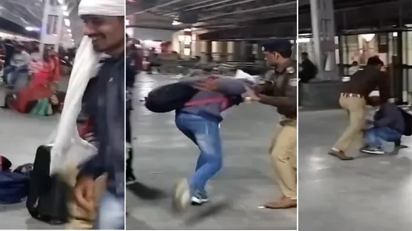 Unruly man thrashed for throwing water on passengers of a moving train