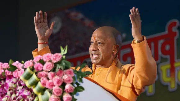 Yogi Adityanath addresses journalists at the media centre, a day after the conclusion of 'Maha Kumbh Mela' festival in Prayagraj on Thursday, Feb. 27, 2025.