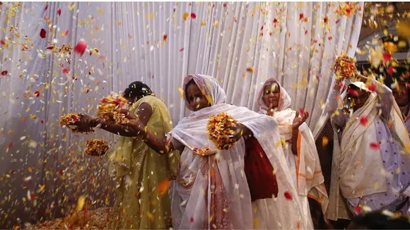 Widows celebration holi in Vrindavan image
