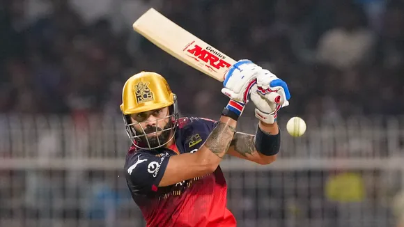 Royal Challengers Bengaluru's Virat Kohli plays a shot during the IPL match against Kolkata Knight Riders at Eden Gardens in Kolkata on Saturday, March 22, 2025.