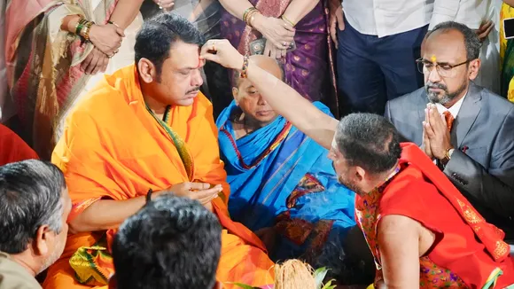 Devendra Fadnavis at Trimbakeshwar temple in Nashik on Sunday, March 23, 2025.