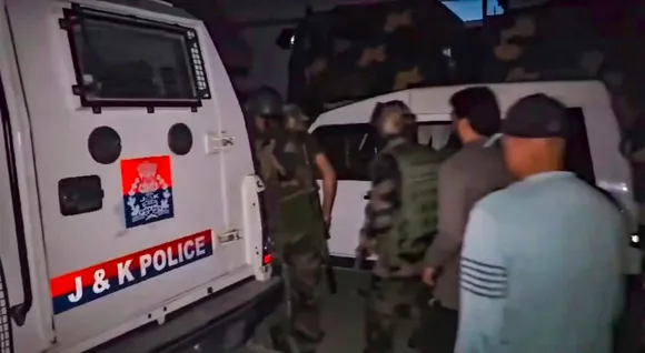 Security personnel during an encounter with terrorists, in Kathua district of Jammu and Kashmir, Sunday evening, March 23, 2025.