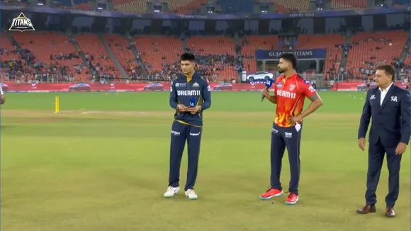 Shubman Gill and Shreyas Iyer at the toss ahead of an IPL match between Gujarat Titans and Punjab Kings XI on Tuesday, March 25, 2025.