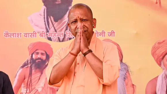 Yogi Adityanath during an event organised to mark eight years of the BJP government in the state in Agra on Wednesday, March 26, 2025.