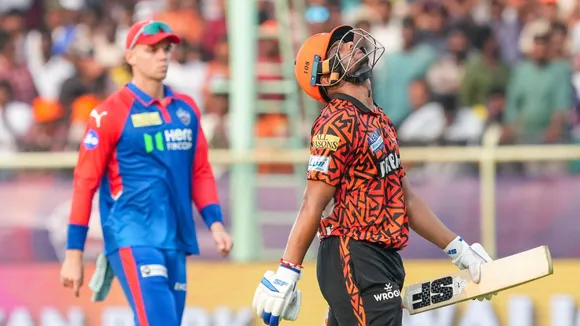 Aniket Verma reacts after his dismissal during an Indian Premier League (IPL) 2025 T20 cricket match between Delhi Capitals (DC) and Sunrisers Hyderabad (SRH), at the ACA-VDCA International Cricket Stadium, in Visakhapatnam