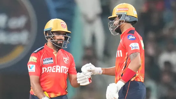 Punjab Kings' Shreyas Iyer and Prabhsimran Singh during an IPL match against Lucknow Super Giants in Lucknow on Tuesday, April 1, 2025.