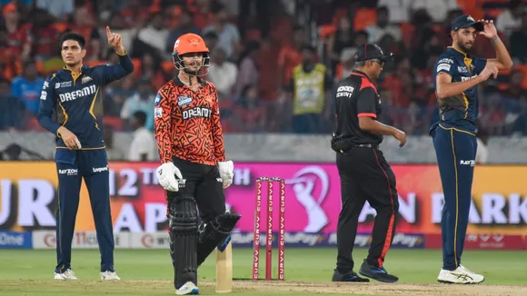 Gujarat Titans' captain Shubman Gill sets the field during an IPL match against Sunrisers Hyderabad at Rajiv Gandhi International Cricket Stadium in Hyderabad on Sunday, April 6, 2025.