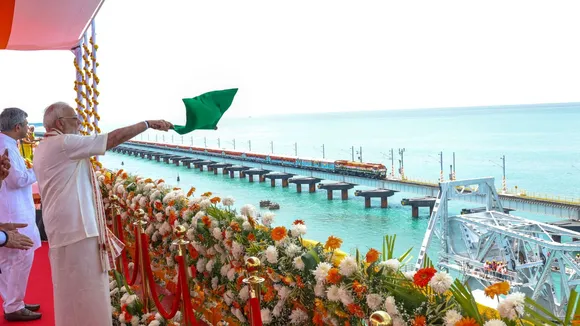 PM Narendra Modi inaugurating Pamban bridge in TamiiNadu.