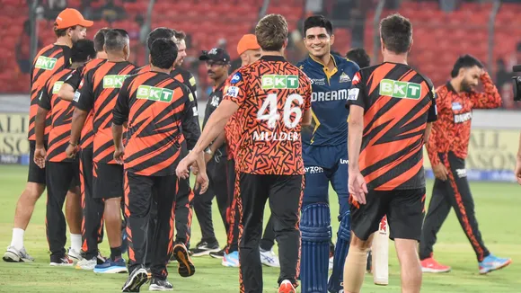Shubman Gill greets Sunrisers Hyderabad after Gujarat Titans beat them in Hyderabad on Sunday, April 6, 2025.