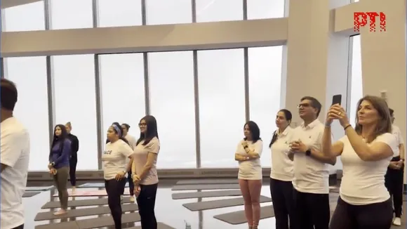 Yoga session at World Trade Centre, New York