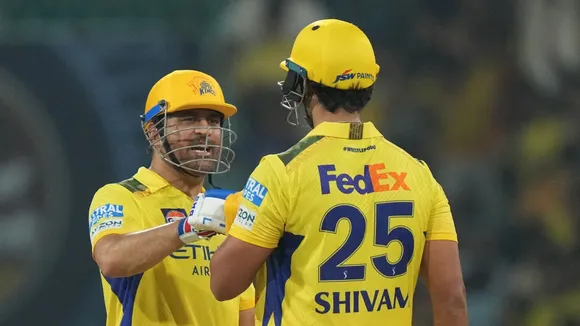 Mahendra Singh Dhoni with Shivam Dubey