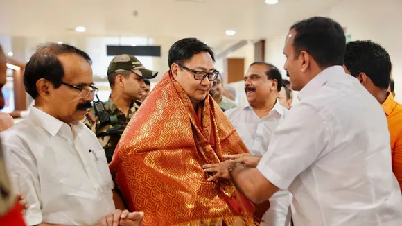Union Minister Kiren Rijiju being welcomed upon his arrival at Cochin International Airport, Kerala.