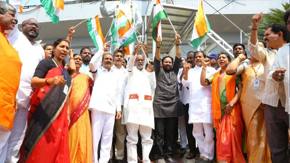 G Kishan Reddy along with other BJP workers hold protest after terror attack rocks Jammu and Kashmir