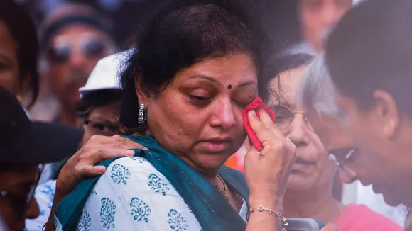 Archana Deodhar, terror attack victim Kaustubh Ganbote's sister, during a demonstration against the incident in Pune.