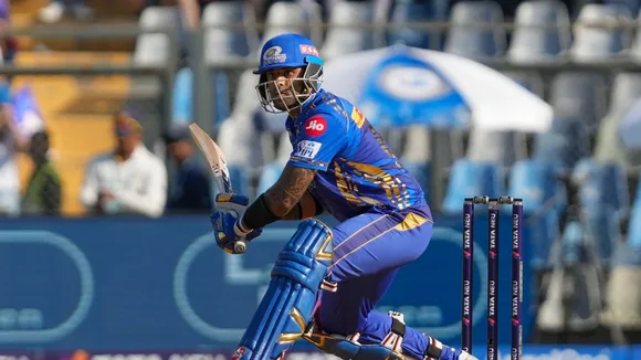 Mumbai Indians' Suryakumar Yadav plays a shot during the Indian Premier League (IPL) 2025 cricket match between Sunrisers Hyderabad and Mumbai Indians, in Hyderabad, Wednesday