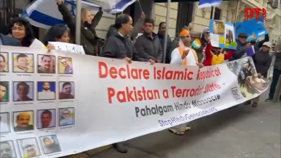 People of Indian origin protest outside Pakistan consulate in New York over Pahalgam terrorist attack.