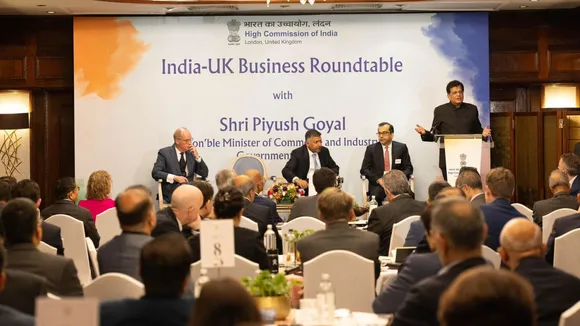 Union Minister Piyush Goyal speaks during the India-UK Business Roundtable.