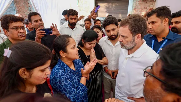LoP Rahul Gandhi meets the family members of Shubham Dwivedi killed in  J-K attack, in Kanpur.