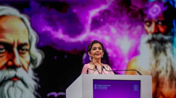 JioStar Chairperson Nita Ambani speaks during a session of Taking Indian Culture to the World at WAVES 2025, in Mumbai.