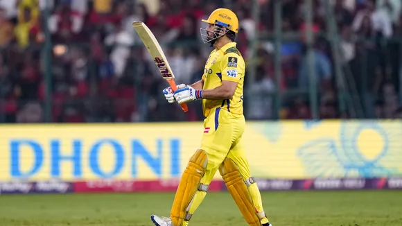 Chennai Super Kings' MS Dhoni during an IPL match against Royal Challengers Bengaluru at M Chinnaswamy Stadium in Bengaluru on Saturday, May 3, 2025.