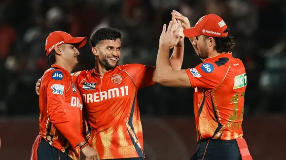 Punjab Kings' bowler Azmatullah Omarzai celebrates after the wicket of Lucknow Super Giants' batter David Miller at Himachal Pradesh Cricket Association Stadium in Dharamshala on Sunday, May 4, 2025.
