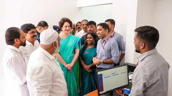 Congress MP Priyanka Gandhi Vadra during a visit at the Post Office Passport Seva Kendra at Kalpetta, in Wayanad.