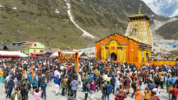 Devotees gather during the opening of doors of the Kedarnath temple on Friday, May 2, 2025.