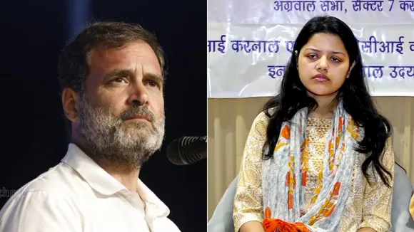 Rahul Gandhi (L), Vinay Narawal's wife (R)
