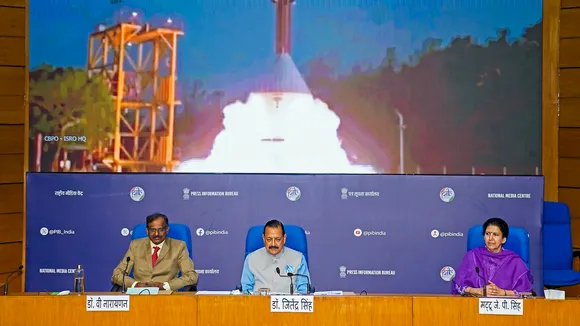 Jitendra Singh interacts with the media during Updates on Gaganyaan Programme, at National Media Centre in New Delhi on Tuesday, May 6, 2025.