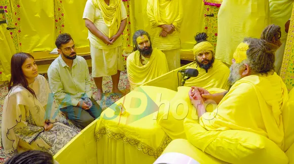 Virat Kohli visits Sant Premanand Govind Sharan's ashram in Vrindavan along with his wife, actress Anushka Sharma, on Tuesday, May 13, 2025.