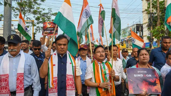 CM Himanta Biswa Sarma along with State BJP President Dilip Saikia and others takes part in a 'Tiranga Yatra' to express solidarity with the Indian armed forces following the Operation Sindoor, in Guwahati