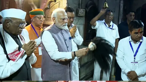 Prime Minister Narendra Modi, Rajasthan Chief Minister Bhajanlal Sharma and others offer prayers at Karni Mata temple, Deshnoke, in Bikaner district, Rajasthan.