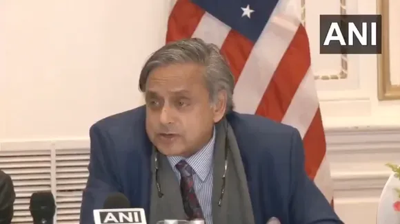 Shashi Tharoor addresses a press conference in New York on Saturday, May 24, 2025.