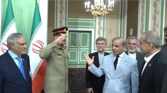 Pakistan Field Marshal Asim Munir being introduced by Pakistani PM Shehbaz Sharif to Iran President Masoud Pezeshkian in Tehran on Monday, May 26, 2025.